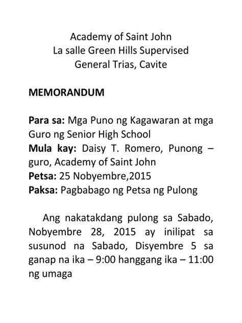 memorandum halimbawa tagalog